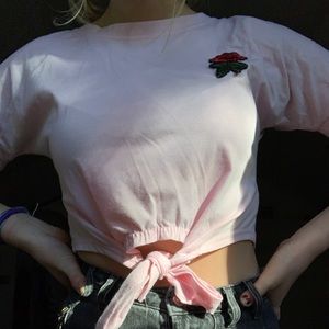 cute pink tie top with a rose patch